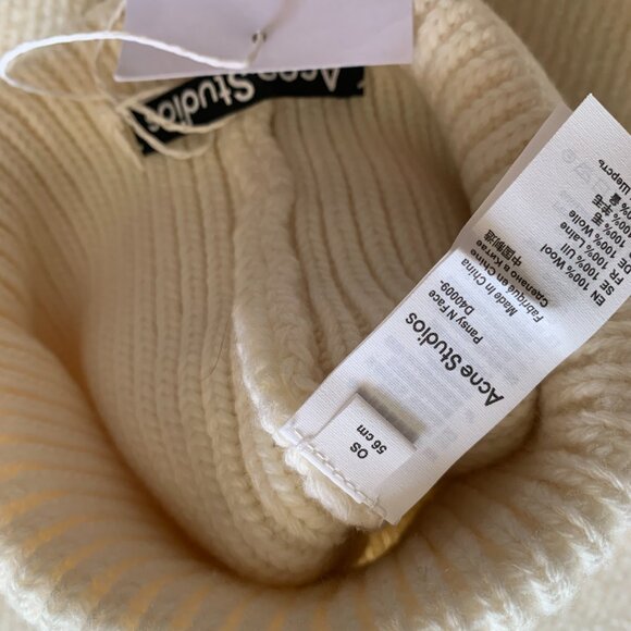 NWT Acne Studios Face Logo Ribbed Wool Beanie Light Beige One Size main image 4